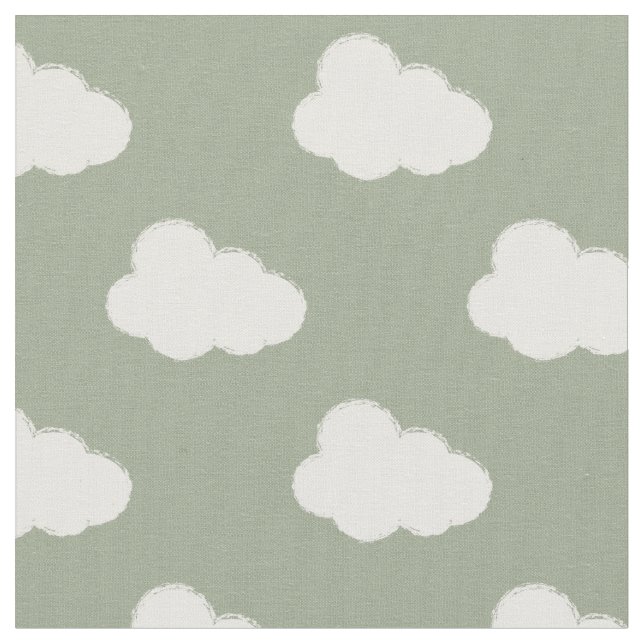 Boho Clouds Sky Simple Gender Neutral Kids Sage Tyg (Närbild)