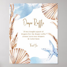 Boho Coastal Blöja Lotteri Baby Shower Affisch