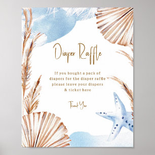 Boho Coastal Blöja Lotteri Baby Shower Affisch