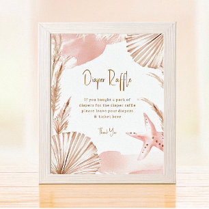 Boho Coastal Blöja Lotteri Baby Shower Affisch