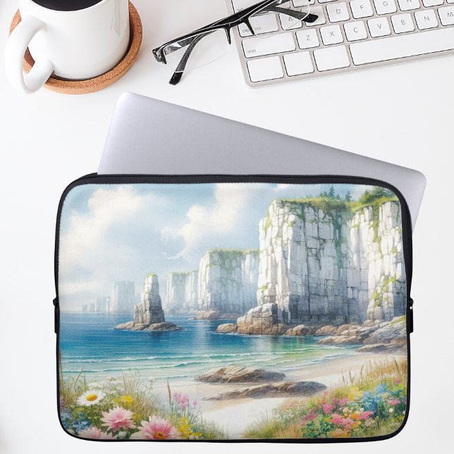 Boho Coastal Cliffs Wildflower Beach Art Laptop Fodral (Skapare uppladdad)