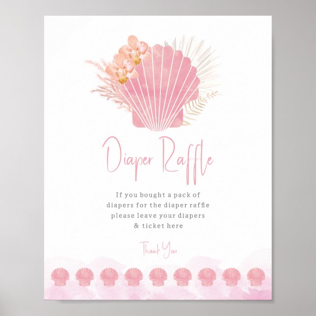 Boho Coastal Diaper Raffle Baby Shower Poster (Framsidan)
