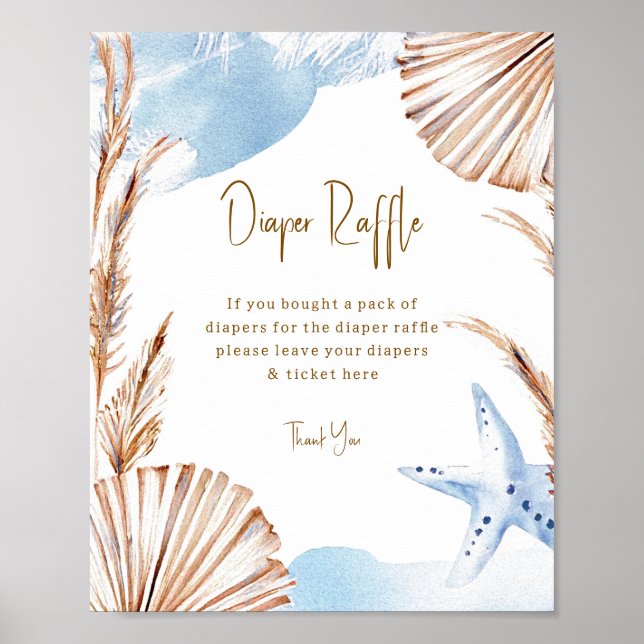 Boho Coastal Diaper Raffle Baby Shower Poster (Framsidan)