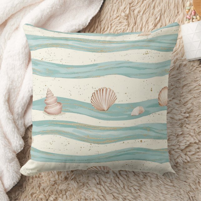 Boho Coastal Seashell Wave Pattern (3) Kudde (Filt)
