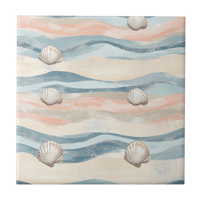 Boho Coastal Seashell Wave Pattern (8) Kakelplatta (Framsidan)