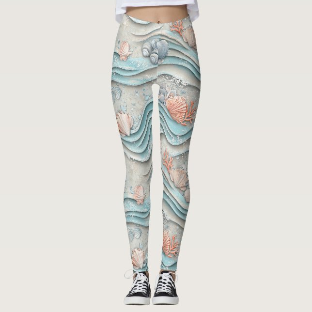 Boho Coastal Snäckmönster Leggings (Framsida)