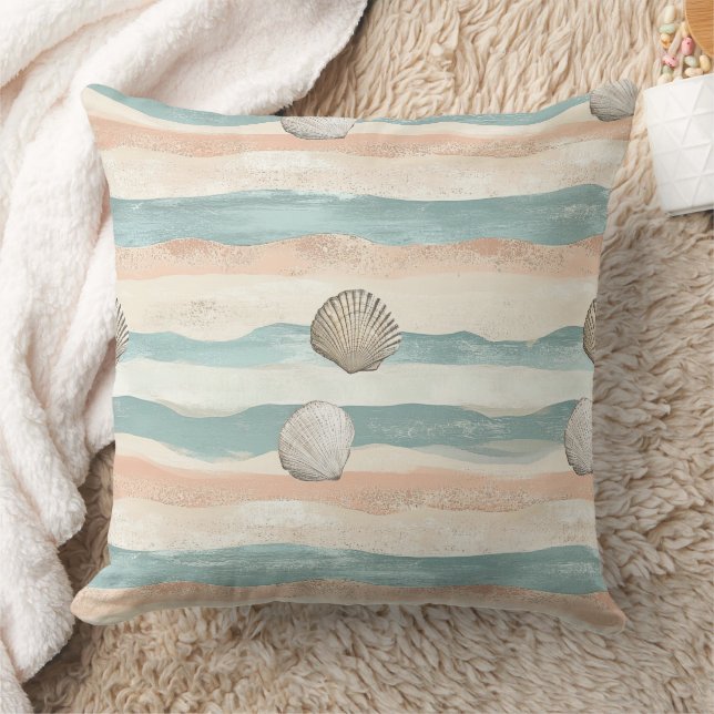 Boho Coastal Snäckmönster Våg (5) Kudde (Filt)