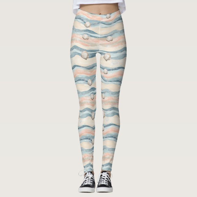 Boho Coastal Snäckvåg Mönster (8) Leggings (Framsida)