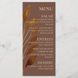 Boho Coffee Brown och Guld Löv | Modern Bröllop Meny