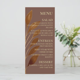 Boho Coffee Brown och Guld Löv | Modern Bröllop Meny