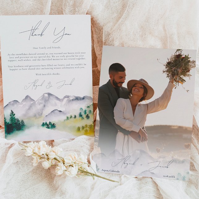 Boho Colorado-destinationsbröllop Tack Kort (Photo boho Colorado mountain destination wedding Thank You Card)