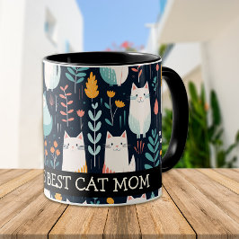 Boho Colorful Cats and Löv Cat Mamma Mugg