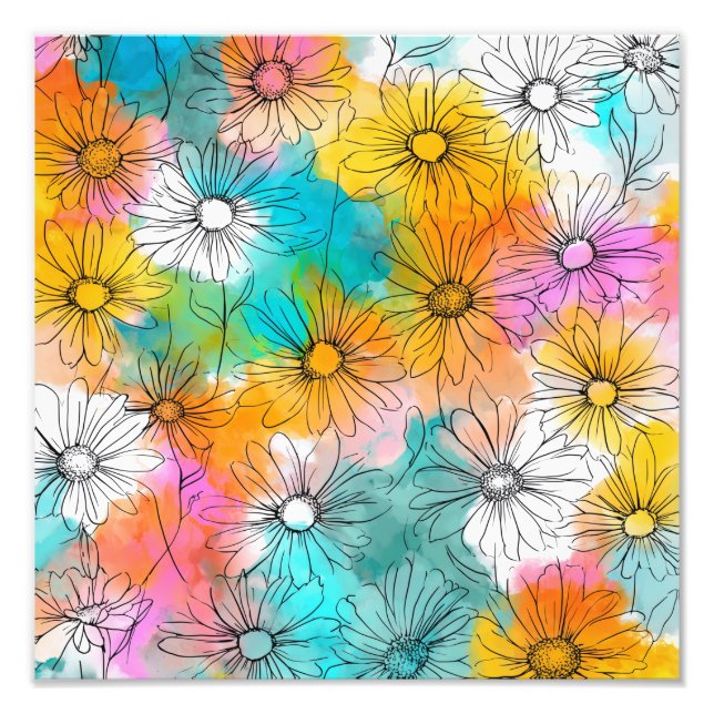 Boho Colorful Daisy Flower Art-utskrift Fototryck (Framsidan)