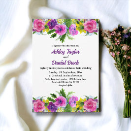 Boho Colorful Flowers Botanical Blommigt Bröllop Inbjudningar