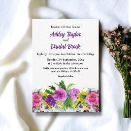 Boho Colorful Flowers Botanical Blommigt Bröllop Inbjudningar