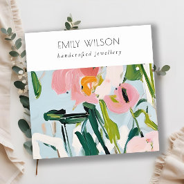 Boho Colorful Rosa Blue Painting Blommigt Earring Fyrkantigt Visitkort