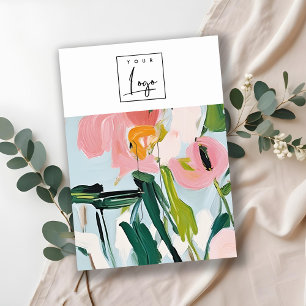 Boho Colorful Rosa Blue Painting Blommigt Haipin L Visitkort