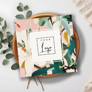 Boho Colorful Rosa Teal Grönt Målad Blommigt Logot Fyrkantigt Visitkort