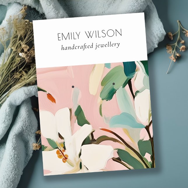 Boho Colorful Rosa Teal Painting Blommigt Earring Visitkort (Skapare uppladdad)
