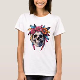 Boho Colorful Skull med blommor och blommor T Shirt