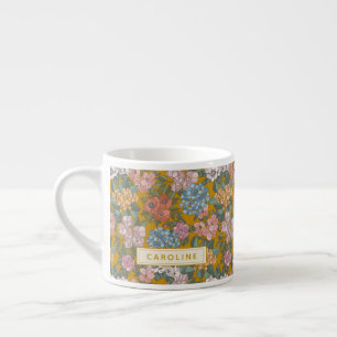 Boho Colorful Vintage Garden Blommigt Gult Namn Espressomugg