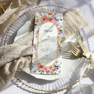 Boho Colorful Wildblomma Bröllop Menu Meny