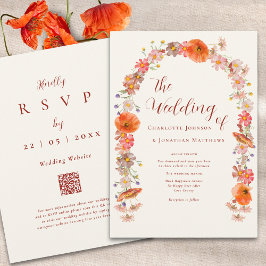 Boho Colorful Wildblomma Bröllop QR-kod Inbjudningar