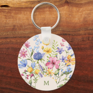 Boho Colorful Wildblommor med Monogram Nyckelring