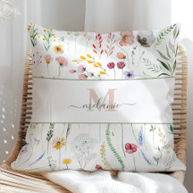 Boho Colorful Wildblomskript Namn Monogram