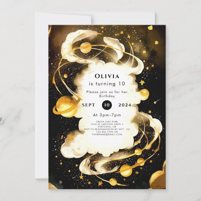 Boho Comet Space Birthday Inbjudningar (Framsida)