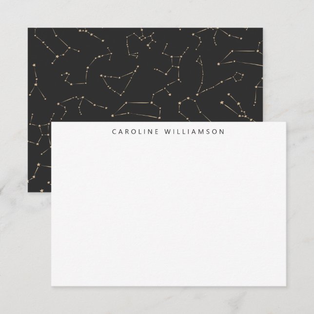 Boho Constellation Stars Black Guld Personlig Anteckningskort (Fram/baksida)