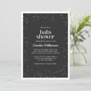 Boho Constellations Stars Black Guld Baby Shower Inbjudningar