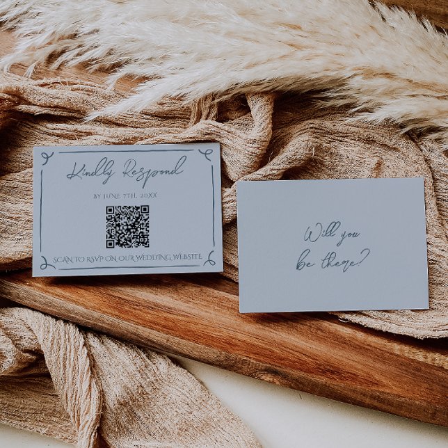 Boho Cool Marina Blå Ram QR-kod Bröllop  OSA Kort (Skapare uppladdad)