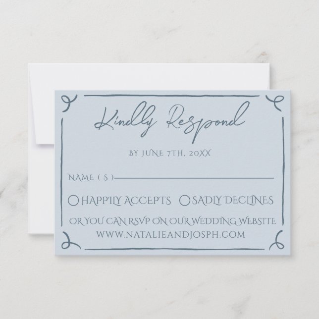 Boho Cool Marina Blue Frame Whimsy Wedding RSVP OSA Kort (Framsida)