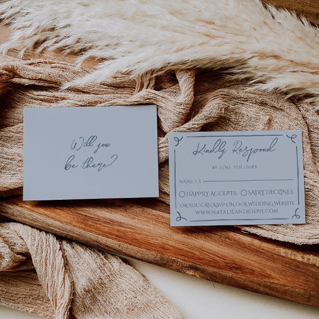 Boho Cool Marina Blue Frame Whimsy Wedding RSVP OSA Kort (Skapare uppladdad)