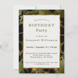 Boho Copper Black Grönt Blommigt Birthday Inbjudningar