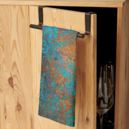 Boho Copper Blue Blommigt Damask Grunge Kökshandduk