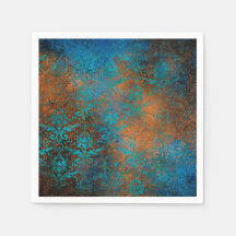 Boho Copper Blue Blommigt Damask Grunge