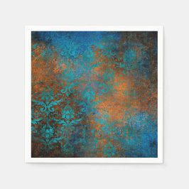 Boho Copper Blue Blommigt Damask Grunge Pappersservett