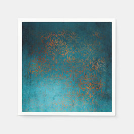 Boho Copper Blue Damask Grunge Pappersservett