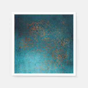 Boho Copper Blue Damask Grunge Pappersservett