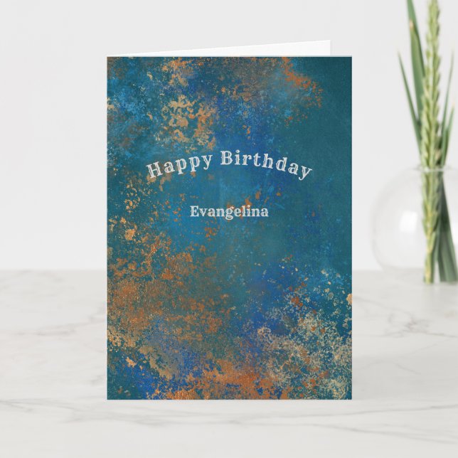 Boho Copper Blue Grunge Birthday Kort (Framsida)