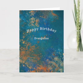Boho Copper Blue Grunge Birthday Kort