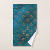 Boho Copper Blue Grunge Heraldic Blommigt