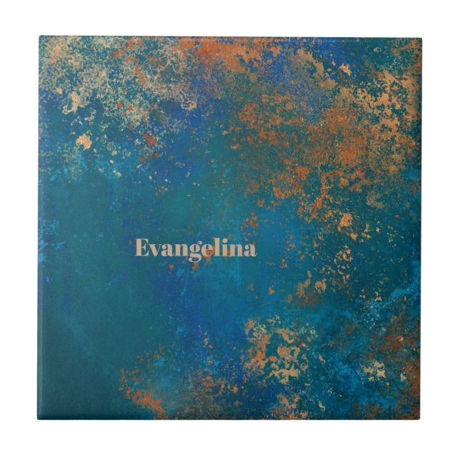 Boho Copper Blue Grunge Kakelplatta (Framsidan)