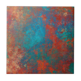 Boho Copper Blue Orange Red Grunge Kakelplatta