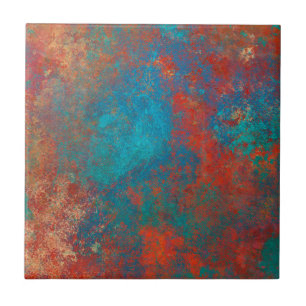 Boho Copper Blue Orange Red Grunge Kakelplatta