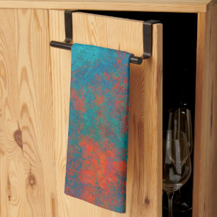 Boho Copper Blue Orange Red Grunge Kökshandduk