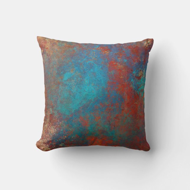 Boho Copper Blue Orange Red Grunge Kudde (Framsida)