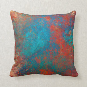 Boho Copper Blue Orange Red Grunge Kudde